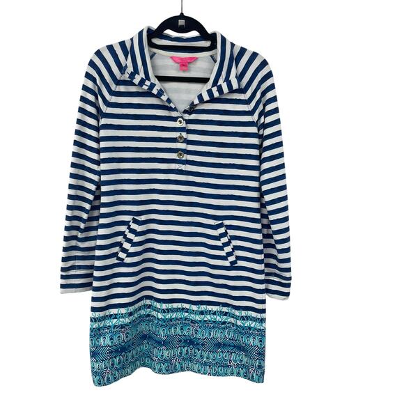 Lilly Pulitzer UPF 50+ Captain Dress Bright Navy Positano Stripe Engineered XS - Picture 2 of 8